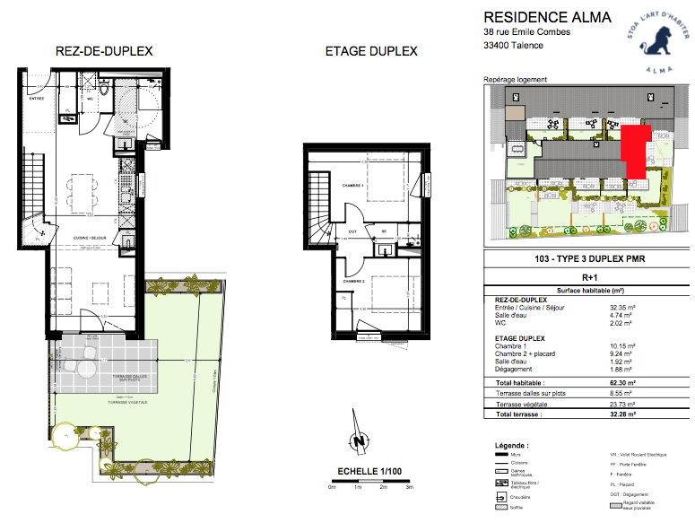 TALENCE ROUSTAING ST Genès – Appartement T3 en Duplex avec bel extérieur – Programme neuf